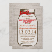 バーラップ素朴メイソンジャー婚約パーティ 招待状 (正面/裏面)