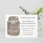 バーラップ素朴メイソンジャー新生児ガールアナウンスメント 案内状 (スタンド正面)