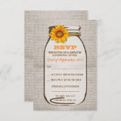 バーラップ素朴メイソンジャー結婚ズひまわりRSVP 出欠カード (正面/裏面)