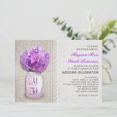 バーラップ素朴メイソンJARパープルアジサイ結婚ズ 招待状 (スタンド正面)