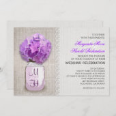 バーラップ素朴メイソンJARパープルアジサイ結婚ズ 招待状 (正面/裏面)