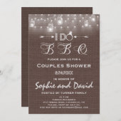 バーラップ素朴メイソンJARSストリングライト私はBBQをする 招待状 (正面/裏面)