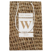 バーラップ素朴モノグラムイニシャル誕生日 ミディアムペーパーバッグ (正面)