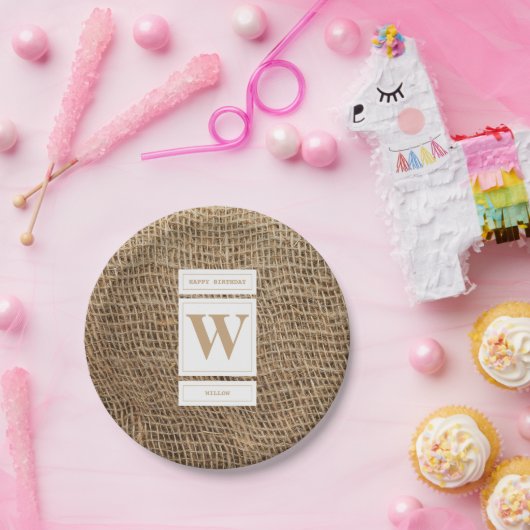 バーラップ素朴モノグラムイニシャル ペーパープレート (パーティー)
