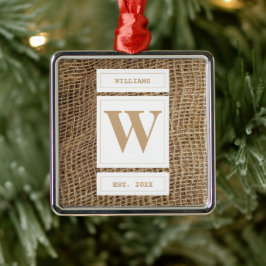 バーラップ素朴モノグラムイニシャル メタルオーナメント