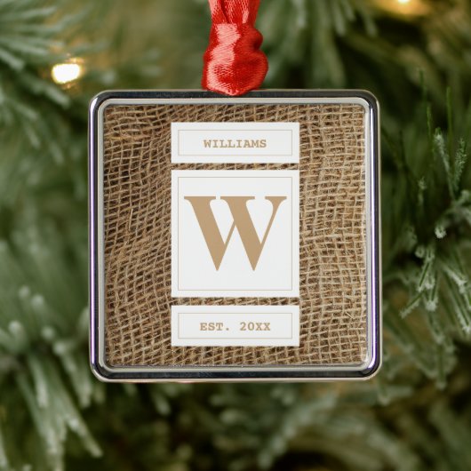 バーラップ素朴モノグラムイニシャル メタルオーナメント (ツリー)