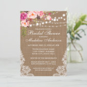 バーラップ素朴ライツレースフローラブライダルシャワー 招待状 (スタンド正面)