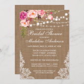 バーラップ素朴ライツレースフローラブライダルシャワー 招待状 (正面/裏面)