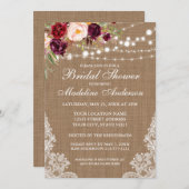 バーラップ素朴ライトフローラレースブライダルシャワー 招待状 (正面/裏面)