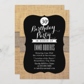 バーラップ素朴リボン30歳の誕生日パーティー 招待状 (正面/裏面)