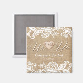 バーラップ素朴レースと木材ハート名イニシャル マグネット (正面/裏面)