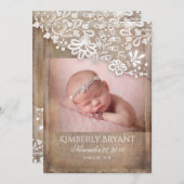 バーラップ素朴レースのストリングライトフォトベビー誕生 案内状 (正面/裏面)