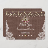 バーラップ素朴レースのストリングライト結婚ズ・サンキュー サンキューカード (正面/裏面)