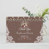 バーラップ素朴レースのストリングライト結婚ズ・サンキュー サンキューカード (スタンド正面)