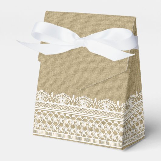 バーラップ素朴レースの国の結婚式 フェイバーボックス (正面サイド)