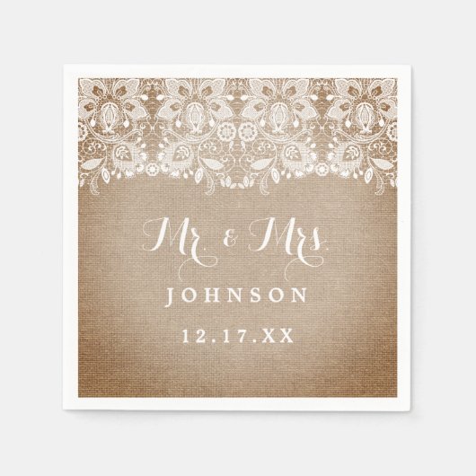 バーラップ素朴レースの結婚紙ナプキンス スタンダードカクテルナプキン (正面)