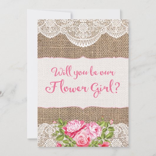 バーラップ素朴レースは私のフラワーガールカード 招待状 (正面)