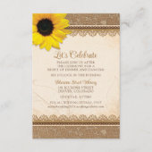 バーラップ素朴レースひまわりウェディングレセプション エンクロージャーカード (正面)