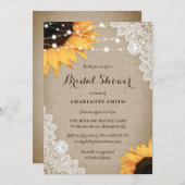 バーラップ素朴レースひまわりブライダルシャワー 招待状 (正面/裏面)