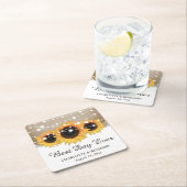 バーラップ素朴レースひまわりライトひまわり結婚の スクエアペーパーコースター (インサイチュ)