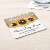 バーラップ素朴レースひまわりライトひまわり結婚の スクエアペーパーコースター (アングル)