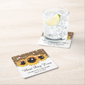 バーラップ素朴レースひまわりライトひまわり結婚の スクエアペーパーコースター (インサイチュ)