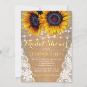 バーラップ素朴レースひまわりライトブライダルシャワー 招待状 (正面)