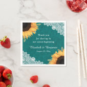 バーラップ素朴レースひまわり及びティール(緑がかった色)結婚ズ スタンダードカクテルナプキン (インサイチュ)