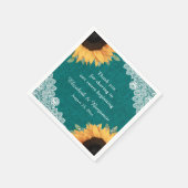 バーラップ素朴レースひまわり及びティール(緑がかった色)結婚ズ スタンダードカクテルナプキン (角)