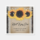 バーラップ素朴レースひまわり結婚の紙ナプキンス スタンダードカクテルナプキン (正面)