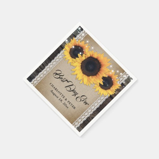 バーラップ素朴レースひまわり結婚の紙ナプキンス スタンダードカクテルナプキン (角)