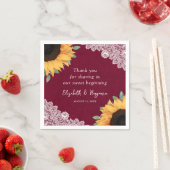 バーラップ素朴レースひまわり花とバーガンディ結婚ズ スタンダードカクテルナプキン (インサイチュ)