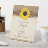 バーラップ素朴レースウッドサンフラワー結婚ズへようこそ 台座サイン (インサイチュ)