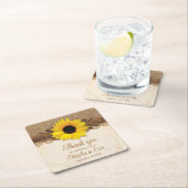 バーラップ素朴レースウッドサンフラワー結婚ズ スクエアペーパーコースター (インサイチュ)