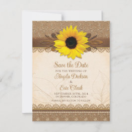 バーラップ素朴レースウッドサンフラワー結婚ズ セーブザデート