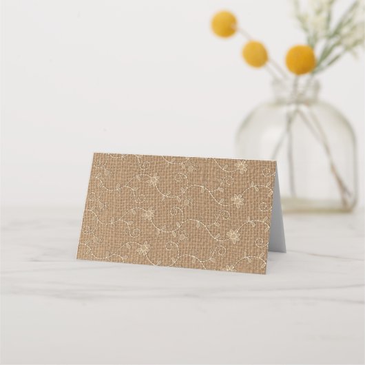 バーラップ素朴レースウッドサンフラワー結婚ズ プレイスカード (裏面)