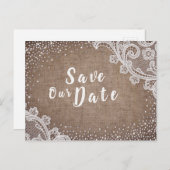 バーラップ素朴レースシルバーグリッター保存日 案内ポストカード (正面/裏面)