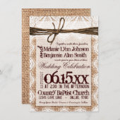 バーラップ素朴レースタイポグラフィ結婚式招待状 招待状 (正面/裏面)