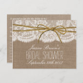 バーラップ素朴レーストツインボウブライダルシャワーレシピ インビテーションポストカード (正面/裏面)