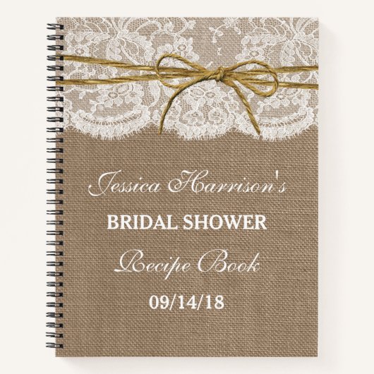 バーラップ素朴レーストツインボウブライダルシャワーレシピ ノートブック (正面)