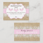 バーラップ素朴レースピンクガールおむつラッフルチケット エンクロージャーカード (正面/裏面)