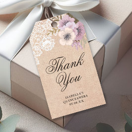 バーラップ素朴レースピンクフローラありがとう ギフトタグ