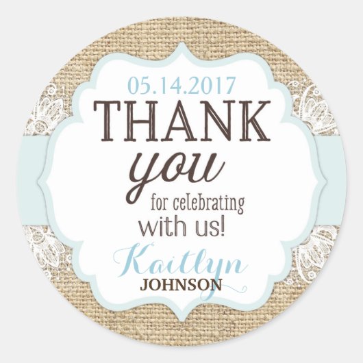 バーラップ素朴レースブルーボーイサンキュー ラウンドシール (正面)