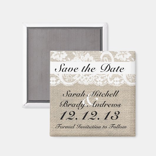 バーラップ素朴レースホワイト日付磁石を保存 マグネット (正面/裏面)