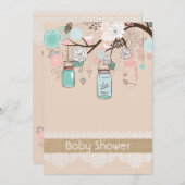 バーラップ素朴レースメイスンジャベビーシャワーの招待 招待状 (正面/裏面)