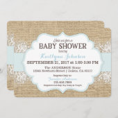 バーラップ素朴レースモダンブルーボーイベビーシャワー 招待状 (正面/裏面)