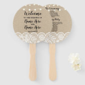 バーラップ素朴レースライト結婚式 プログラムファン ハンドファン (正面&裏面)