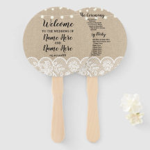 バーラップ素朴レースライト結婚式 プログラムファン