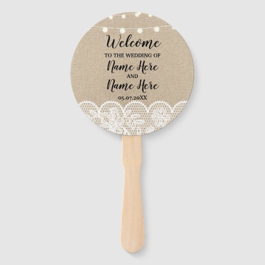 バーラップ素朴レースライト結婚式 プログラムファン ハンドファン (正面)