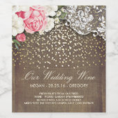 バーラップ素朴レース金ゴールド紙吹雪と花 ワインラベル (シングルラベル)